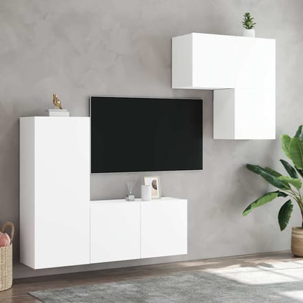 vidaXL - 4-delige - Tv-meubelset - bewerkt - hout - wit