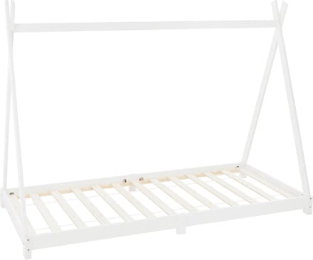 ML Design tipi serie kinderbed 90x200 cm wit massief grenen hout met lattenbodem speelbedframe in tentvorm huisbed voor jongens en meisjes met uitvalbeveiliging naturel kleur junior bed kinderhuis vloerbed stabiel houten jeugdbed