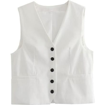 Willshela Damesmode Solid Single Breasted Vest Vintage V-hals Mouwloos Vrouwelijke Chic Lady Tank Tops XS wit