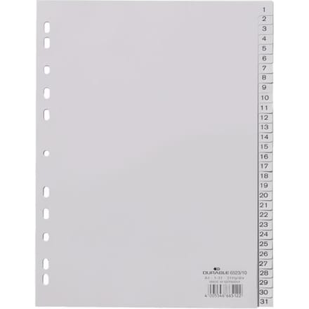 DURABLE Register 652310 DIN A4 volldeckend 1-31 31tlg. PP grau