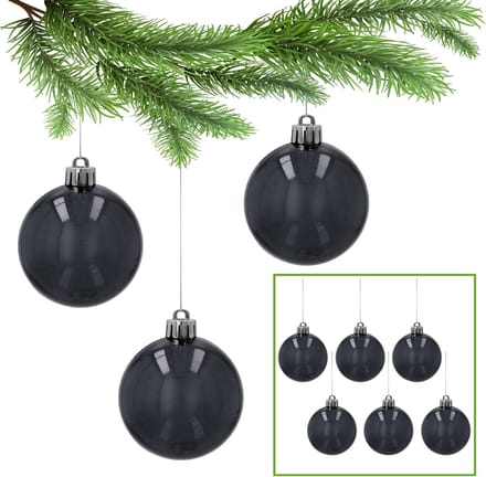 Antraciet/transparante kerstballen, 6cm plastic kerstboom ornamentenset, 6 stuks
