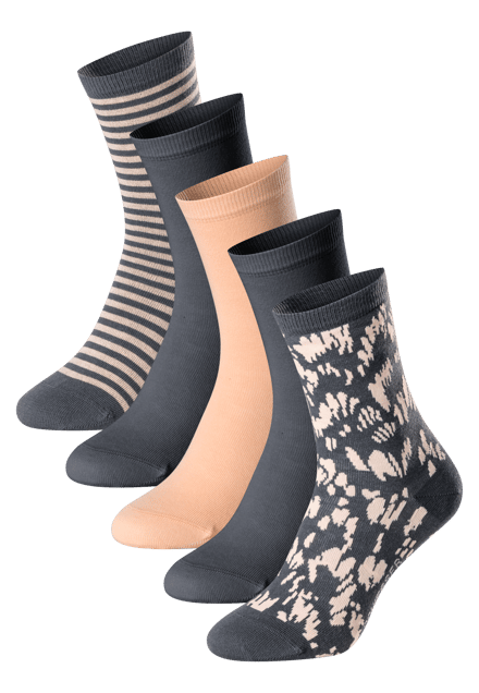 Damessokken, set van 5, beige/donkergrijs - Fashion 39/42