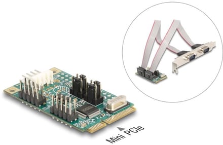 Delock Mini PCIe I/O PCIe full size 2 x Serial RS-232 with voltage supply 5 V / 12 V