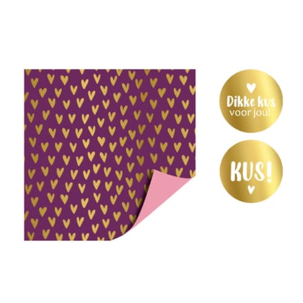 3m Cadeaupapier met 8 stickers - valentijn - liefde - valentijnspakket