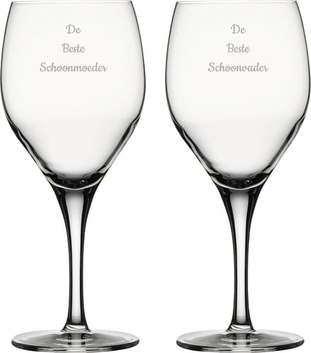 Gegraveerde Rode wijnglas 42,5cl De Beste Schoonvader- De Beste Schoonmoeder