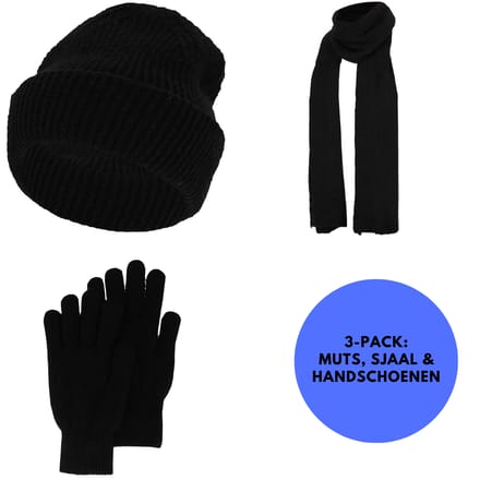 Sarlini - Winterset Dames - Handschoenen/Muts/Sjaal - One Size - Zwart