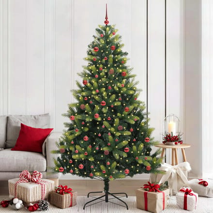 vidaXL - Kunstmatige - Scharnierende - Kerstboom - 300 - LEDs - Groen - 210 - cm
