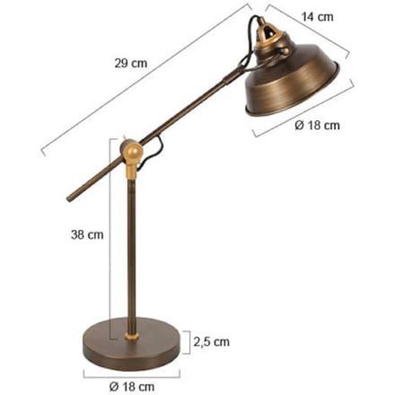 Bronzen industriële tafellamp Nove 1321BR van Mexlite, 67 cm hoog, met E27 fitting en draaibaar-kantelbaar ontwerp, ideaal voor binnengebruik