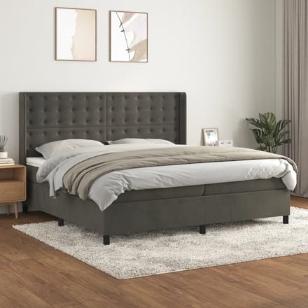 vidaXL - Boxspring - met - matras - fluweel - donkergrijs - 200x200 - cm
