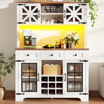 Sweiko Keukenkast - Dressoir - LED-verlichting - Met wijnrek - Verstelbare planken - Wit
