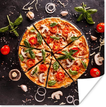 Poster Pizza - Groente - Kruiden - Keuken - Industrieel - 30x30 cm