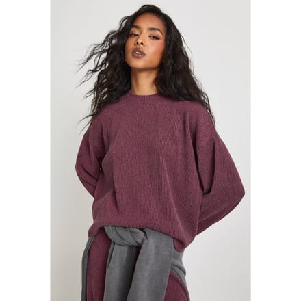 boohoo Dames Getextureerde Boxy Lange Mouwen Top | Plum | Maat: 6