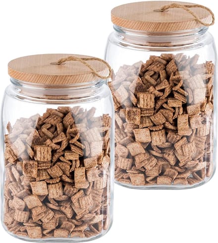 APS Woody Voorraadpot Glas - Houten Deksel Siliconenn - Vershouddoos - 2,5L - Set van 2
