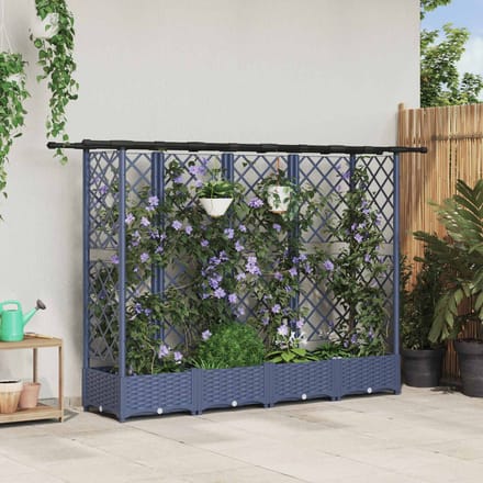 vidaXL Verhoogd Bed met Trellis en Dak Grijs 202,5 x 40 x 121 cm PP