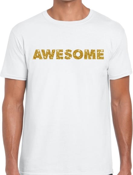 Awesome goud glitter tekst t-shirt wit voor heren S