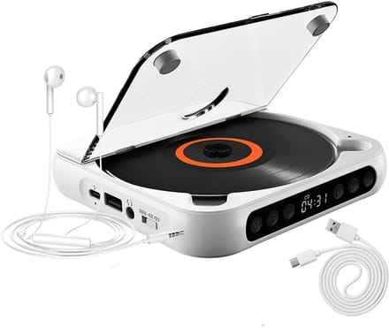 Draagbare cd-speler met Bluetooth 5.3 – wit, 2000 mAh, ondersteunt CD/USB/SD/AUX, voor thuis en reis