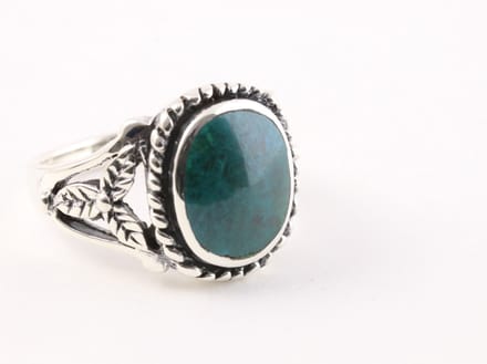 Bewerkte zilveren ring met chrysocolla - maat 16.5