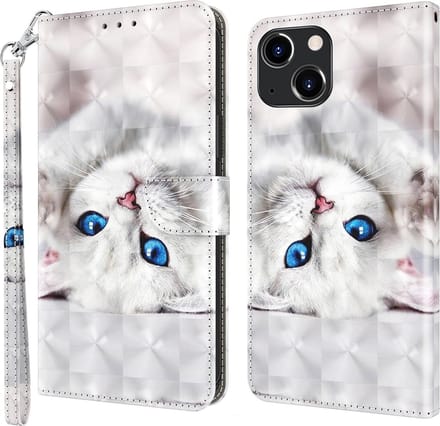 Cityhoesje-iPhone 14 Plus-15 Plus – Bookcase – Print 3D katten – incl. Pasjeshouder