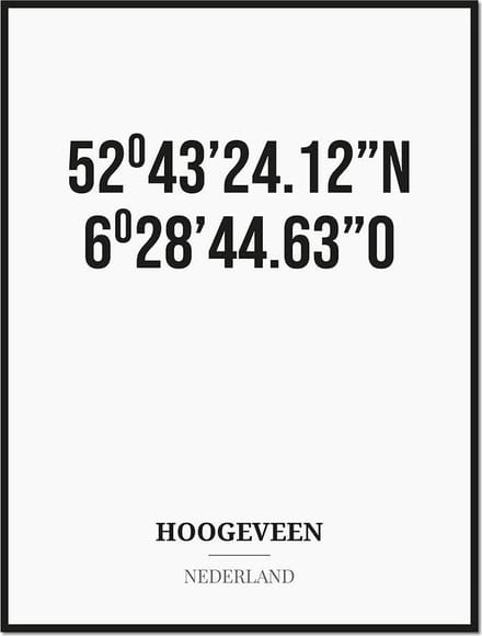 Poster/kaart HOOGEVEEN met coördinaten