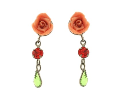 Behave Oorbellen hangers roosje rood groen 2,5 cm