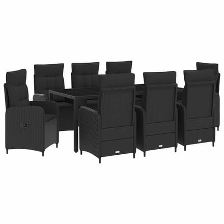 vidaXL - Buiten - Eettafel - Set - 9 - st - Zwart - poly - rattan