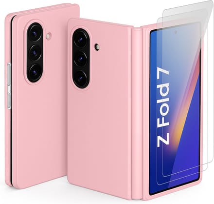 Hoesje geschikt voor Samsung Galaxy Z Fold 7 - 2x Screenprotector Glas - Mat Back Case Roze