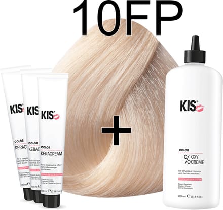 Kis KeraCream Color - 100ml - Haarverf Set - 10FP Parelblond | KIS - (3 x haarverf & 1L waterstofperoxide)