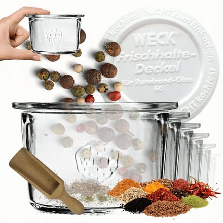 Weck Potten 80ml met Plastic Deksel en Maatbeker - Set van 6