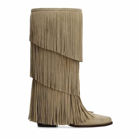 Sacha - Dames - Beige suède laarzen met franjes - Maat 40