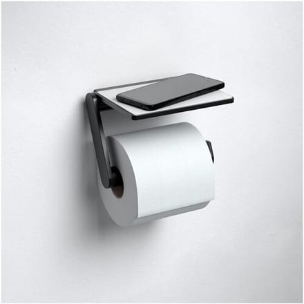 Keuco Plan Black Selection toilet paper holder with shelf 14973370000