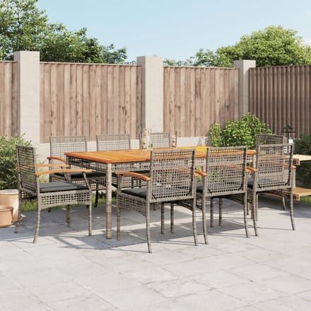 vidaXL - 9-delige - Tuinset - met - kussens - poly - rattan - grijs