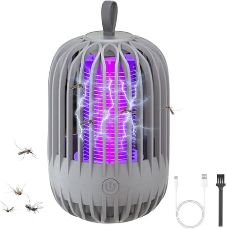 Verbeterde elektrische insectendoder — UV-muggenloklamp — Ontworpen voor buitengebruik — Met nachtlampje — Zeer efficiënte muggendoder — Draagbare elektrische vliegendoder (USB-gevoed) — Grijs