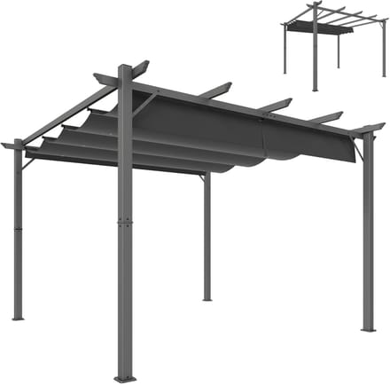 QUESTYR - Tuinpergola - 3X3 M - Donkergrijs - Aluminium Frame - Modern Terrasoverkapping - Intrekbaar Dak - UPF30+ Zonwering