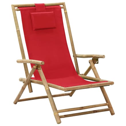 vidaXL - Opklapbare - relaxstoel - van - rood - bamboe - en - stof