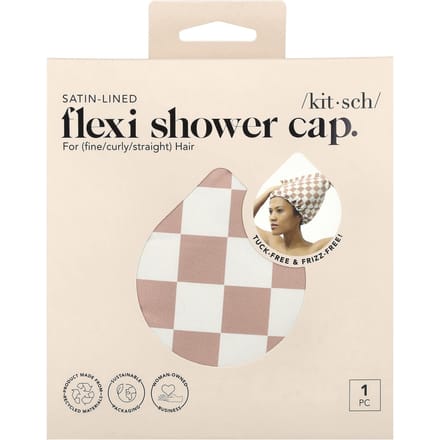Bonnet de douche kitsch en plexiglas doublé de satin, à carreaux terracotta, 1 pièce white