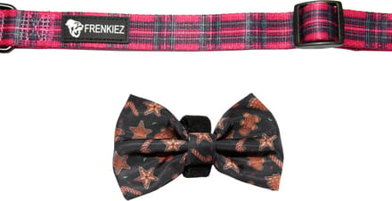 Frenkiez halsband barkberry red met kerst strik small