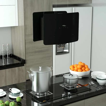 Hotte de cuisine îlot avec capteur tactile LCD et verre trempé