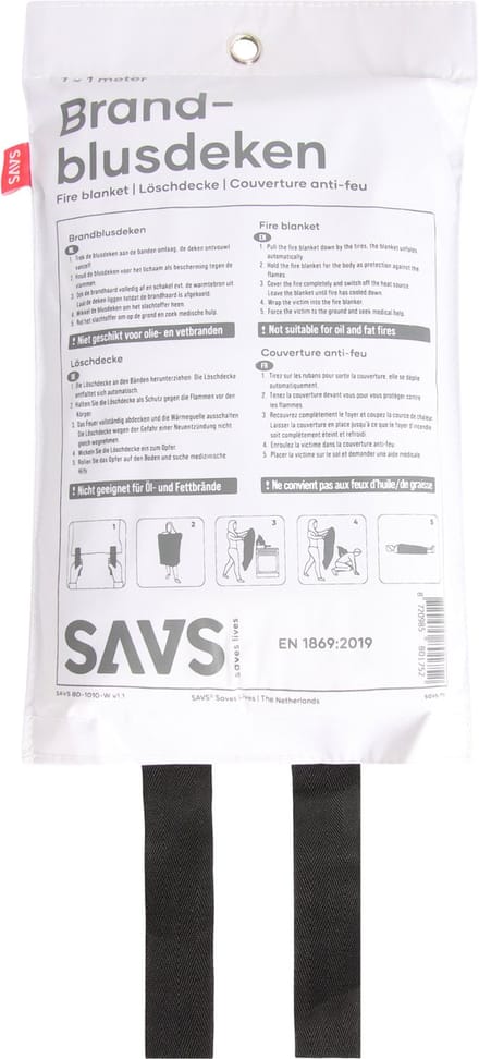 SAVS® Blusdeken - 100 x 100 cm - Wit - Branddeken voor o.a. thuis & keuken - Handig ophangoog