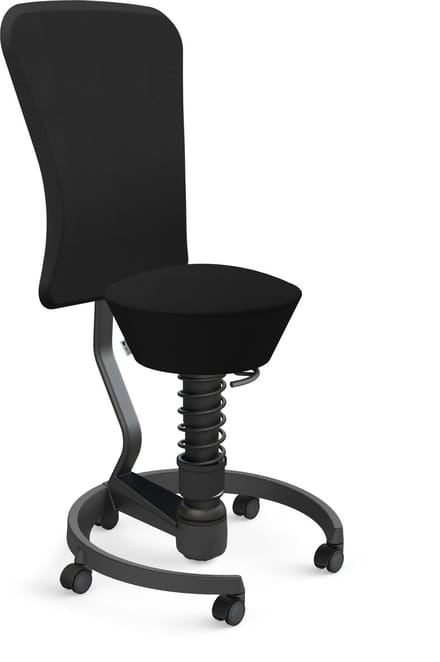 Aeris Swopper with backrestfootring with castors (soft floor), black spring strut type: standard, black, spring black seat cover: wool blend Select (Gabriel), black backrest pole: black, backrest cover: wool blend Select (Gabriel), black
