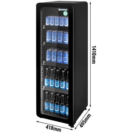 GASTRO-COOL Drankenkoelkast - 418mm - 140L - smal model - LED-interieurverlichting - 1 glasdeur - zwart