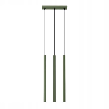 Hanglamp PASTELO 3 met 3 buiskappen in lijn - Sollux Lighting - IP20 - Olijfgroen staal behuizing - 30 x 5 x 94 cm - 3 x G9 LED, exclusief lichtbron - 3 x 8 W - Moderne hanglamp voor woonkamer, eetkamer en keuken