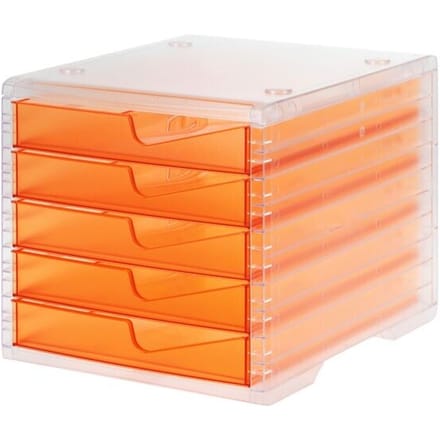 Ladebox styro® styroswing light, 5 laden, uittrekstop & verzonken greep, stapelbaar, B 270 x D 340 x H 255 mm, polystyreen, transparant-apricot