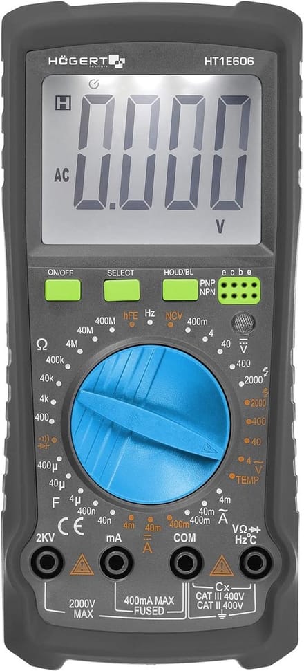 Digitale Multimeter met NCV, Temperatuur en Transistortest tot 2000V
