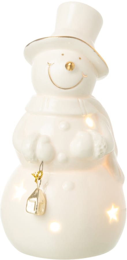 J-Line figuur Sneeuwman - porselein - ecru - small - LED lichtjes
