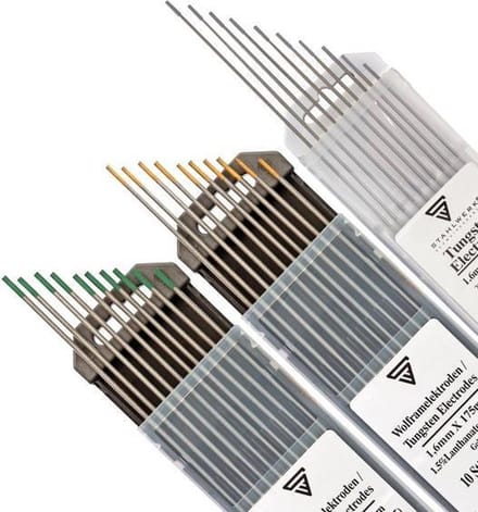 STAHLWERK Set wolfraam elektroden grijs, groen, goud 1,6 mm elk 10 stuks.