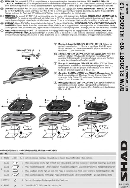 Kit fixation de top case Shad pour moto BMW K 1600 Gt 2012 à 2017 W0RT19ST Neuf