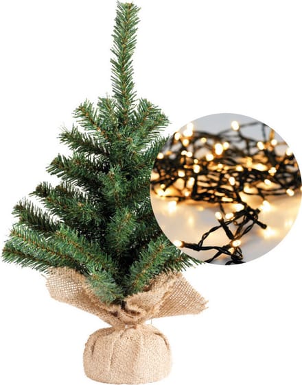 Mini kerstboom 35 cm - met kerstverlichting warm wit 300cm -40 leds