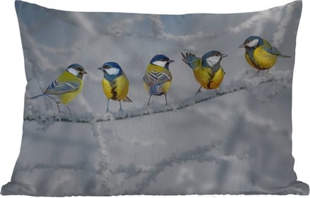 Buitenkussens - Tuin - Vogel - Koolmees - Winter - Sneeuw - Takken - 50x30 cm