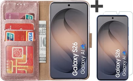 Hoesje met Screenprotector Geschikt voor Samsung Galaxy S26 – Arara bookcase met pasjeshouder - Rosegoud