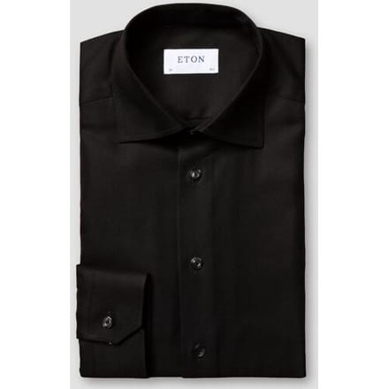 Eton Overhemd Uni Cotton Rich Diagonal Textured Twill Zwart / male